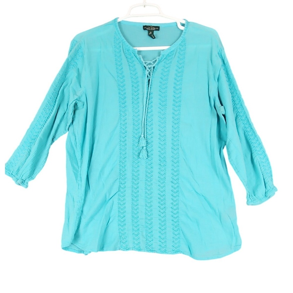 Lauren Jeans Co Ralph Lauren Tunic Top Turquoise Blue Lace Up Women's Medium